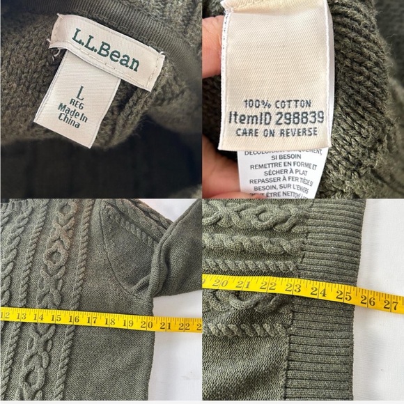 L.L. Bean Fisherman’s Cable knit crewneck sweater Green Large. - Picture 7 of 8
